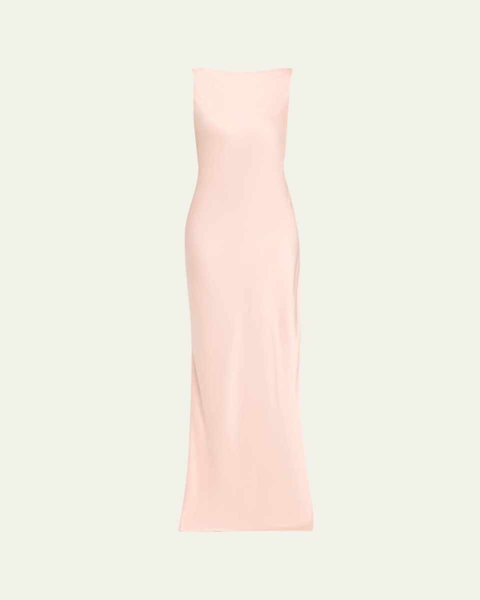 Boat-Neck Cowl Backless Crepe Back Satin Gown